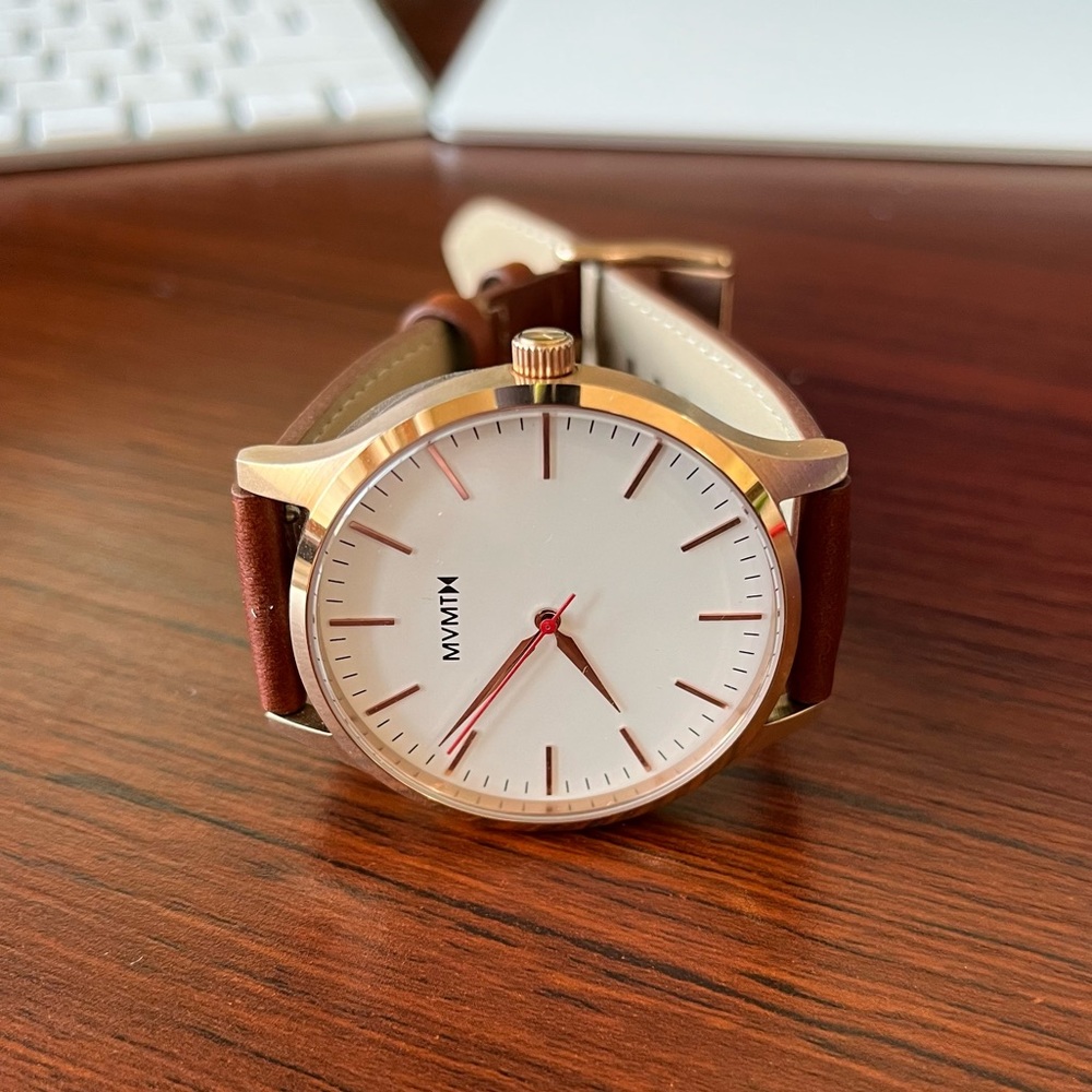 MVMT Unisex Watch White Gold Tan Genuine Leather Band